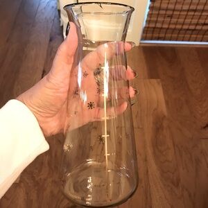 Vintage Douglas Clear Glass 32 oz Carafe with Gold Atomic Snowflakes